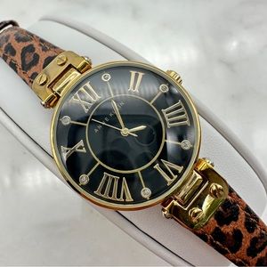 Anne Klein Women’s Watch, Black Dial, Gold Tone, Cheetah Print Strap - Working